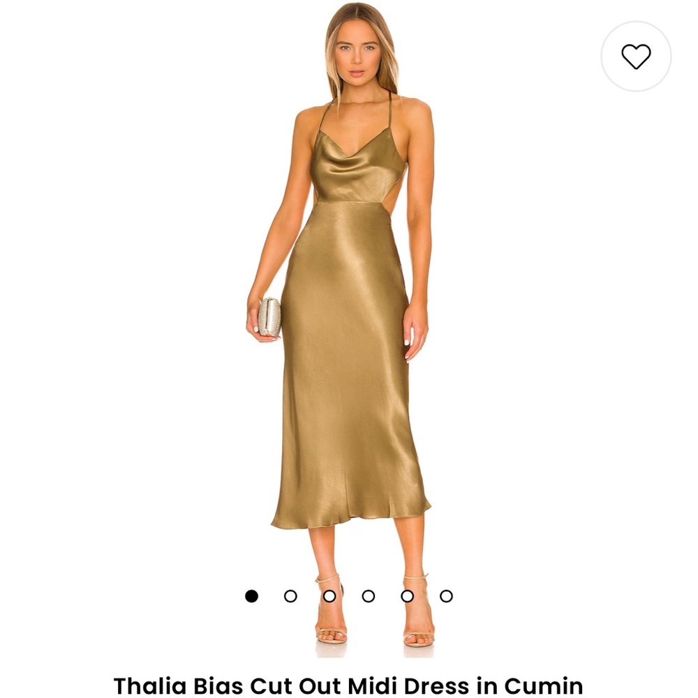Shona Joy Thalia Bias Cut Out Midi Dress in Cumin (gold color). US size 2, NWT